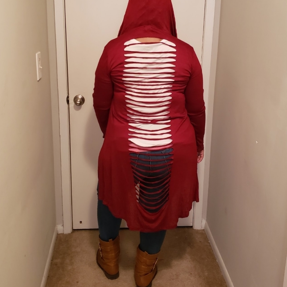 Burgundy lightweight ripped poncho